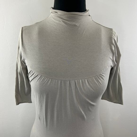 ANTHROPOLOGIE BEN AND LUCIA Gray Cotton Blend Short Sleeve Mock Neck Top Size S - Picture 2 of 8